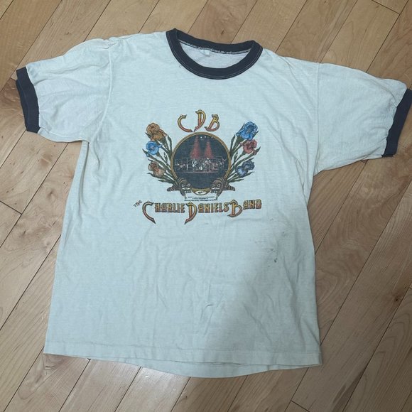 RARE Vintage Charlie Daniels Band 1977 Ringer T Shirt L Willie/Friends Concert - Picture 1 of 9